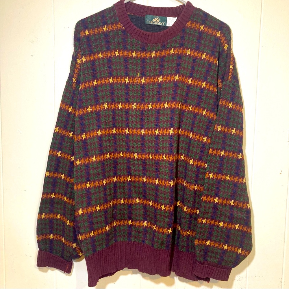 VINTAGE Colorado Sweeater 100% Cotton XL Maroon Green Blue Orange Yellow